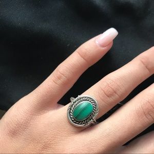 Antique Malachite Sterling Silver Ring